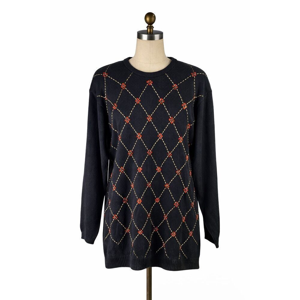 Vintage Joan Leslie L Black Beaded Sequin Sweater Wool Blend Dark Academia Core